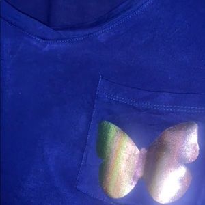 Blue shirt with butterfly pocket